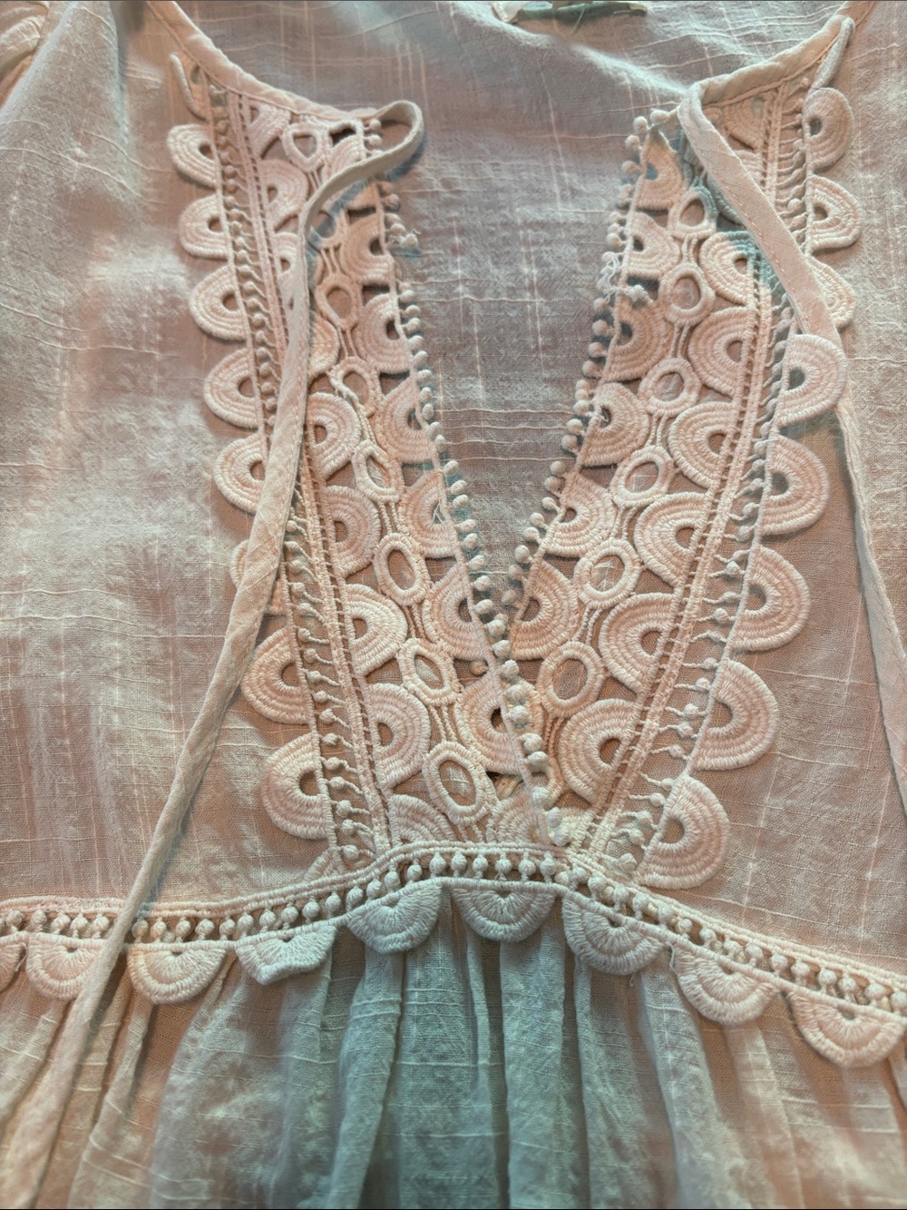 Max Studio Cream Boho Crochet Lace-Trim Peasant Blouse - Women's Top Size Small - Picture 4 of 11
